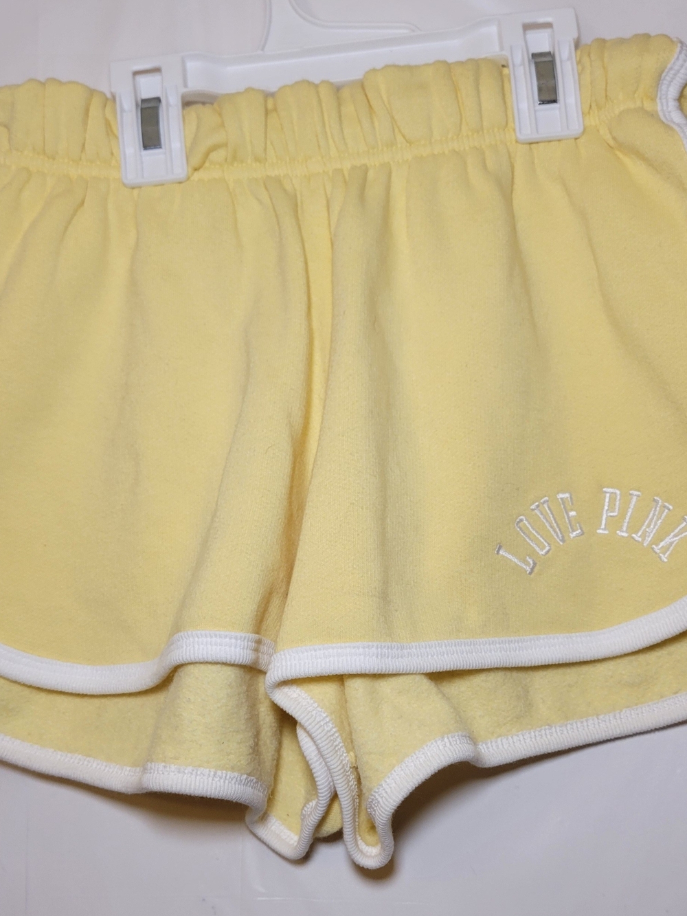 PINK Victoria's Secret Yellow Terry Lounge Shorts with White Trim
